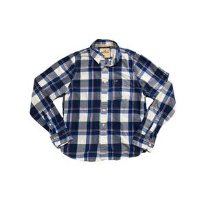 Y2K Hollister‎ Long Sleeve Collared Button Down Shirt XL Blue Plaid Surfer Cut